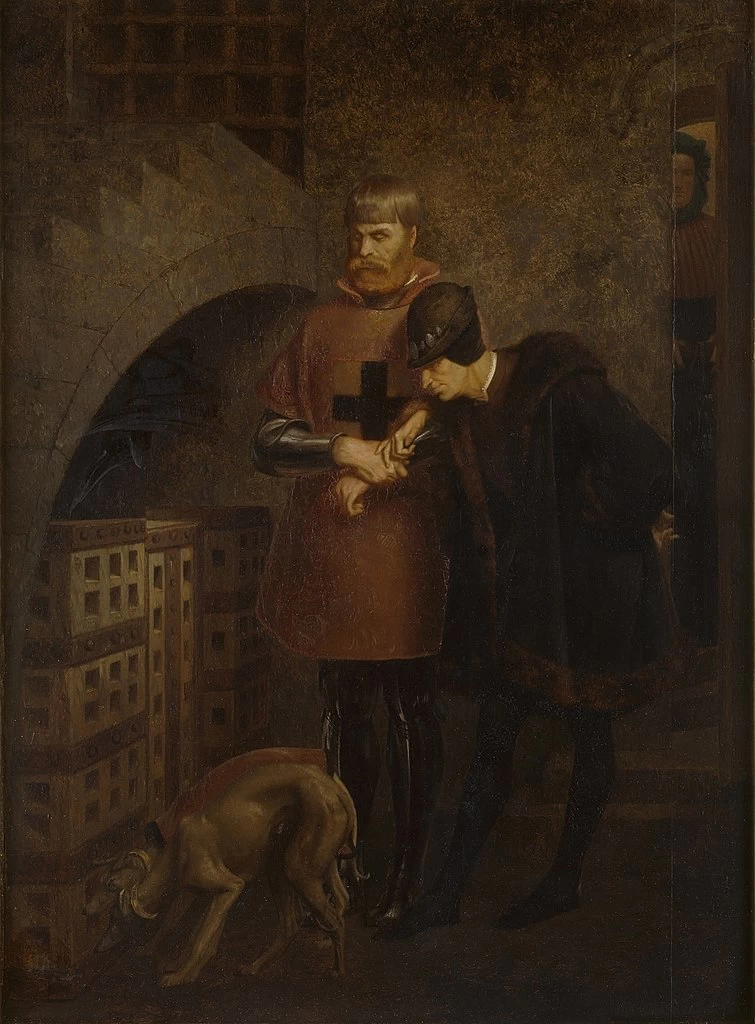 Luigi XI di Francia in visita al cardinale Balue nella sua gabbia di ferro